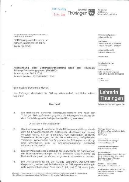Anerkennung Bildungsfreistellung