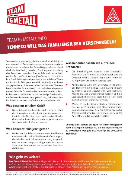 Flugblätter zur Situation bei Tenneco / Federal Mogul