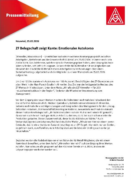Pressemitteilung Warnstreik Autokorso ZF