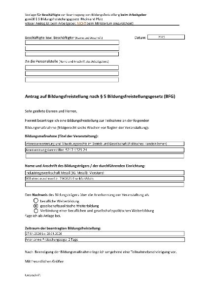 Antrag auf Bildungsfreistellung