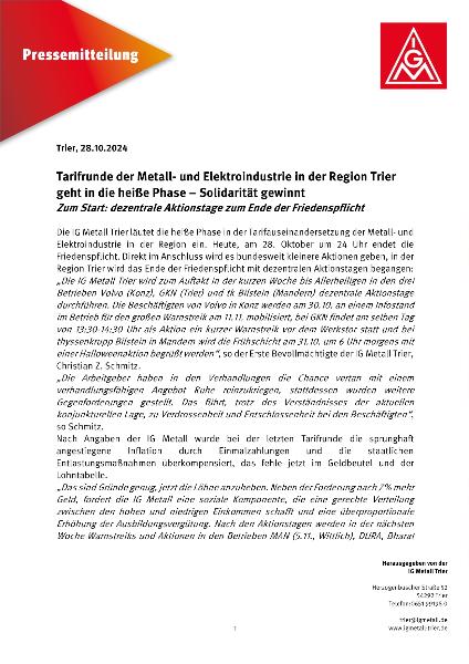 Pressemitteilung dezentrale Aktionstage Auftakt ME