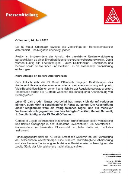 Pressemitteilung Rente
