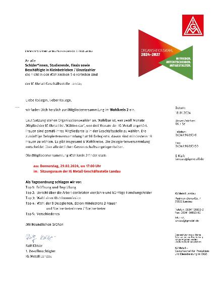 Wahlkreis 2 - Einladung Wahlversammlung