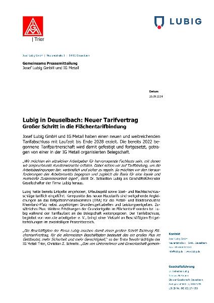 Lubig Pressemitteilung