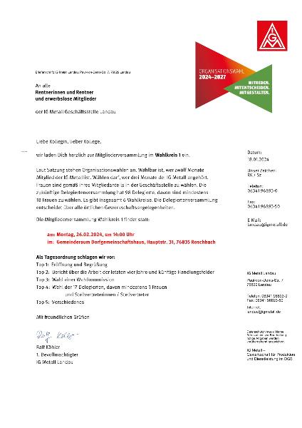 Wahlkreis 1 - Einladung Wahlversammlung